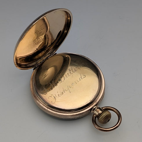 Vintage Fancy Dial Pocket Watch Gold Filled Denison Case In Good Working Condition