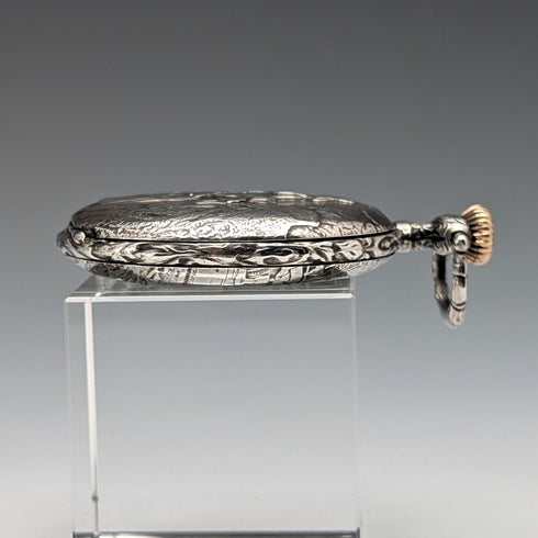 1902年頃 アンティーク ロンジン 懐中時計 戦士&船彫刻 銀側ハンターケース 動作良好