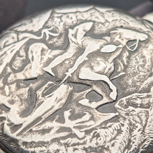 1902年頃 アンティーク ロンジン 懐中時計 戦士&船彫刻 銀側ハンターケース 動作良好