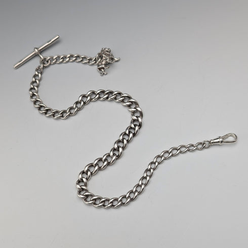 約 1900 年英國古董純銀阿爾伯特鏈 41 克純銀獅子 Passant 鑰匙扣