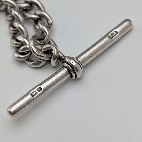 Circa 1900 British antique sterling silver Albert chain, 41g, sterling silver lion passant fob