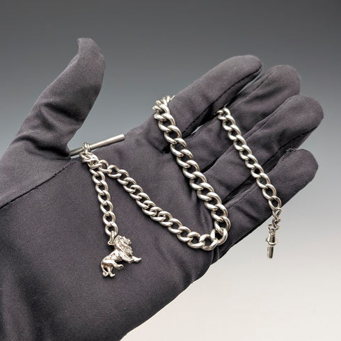 約 1900 年英國古董純銀阿爾伯特鏈 41 克純銀獅子 Passant 鑰匙扣