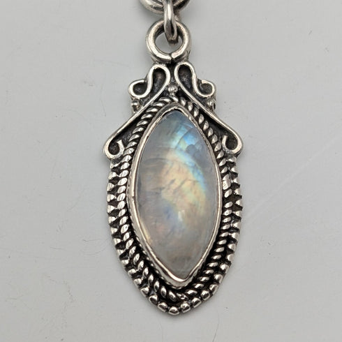 約 1900 年英國古董純銀阿爾伯特鏈 38 克月光石吊墜