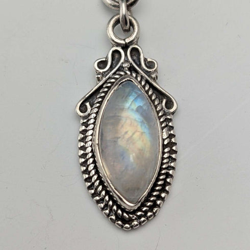 Circa 1900 British antique sterling silver Albert chain, 38g, moonstone fob
