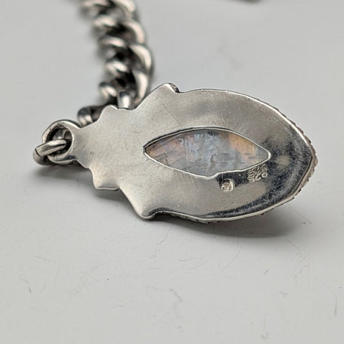 約 1900 年英國古董純銀阿爾伯特鏈 38 克月光石吊墜