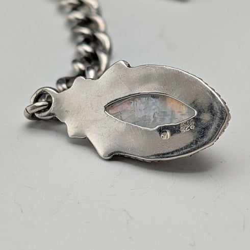 Circa 1900 British antique sterling silver Albert chain, 38g, moonstone fob