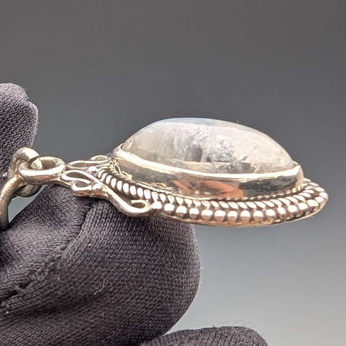 Circa 1900 British antique sterling silver Albert chain, 38g, moonstone fob