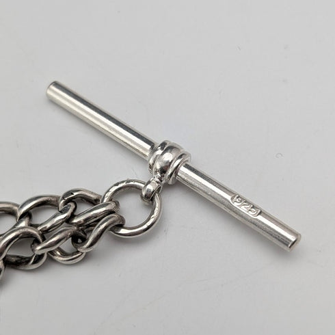 約 1900 年英國古董純銀阿爾伯特鏈 38 克月光石吊墜