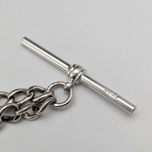 Circa 1900 British antique sterling silver Albert chain, 38g, moonstone fob