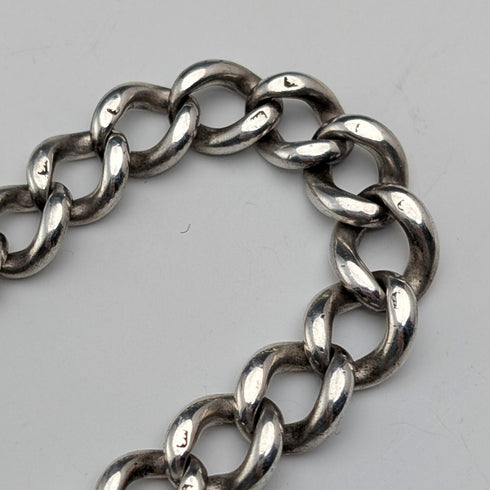 約 1900 年英國古董純銀阿爾伯特鏈 38 克月光石吊墜