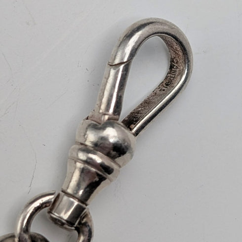 約 1900 年英國古董純銀阿爾伯特鏈 38 克月光石吊墜