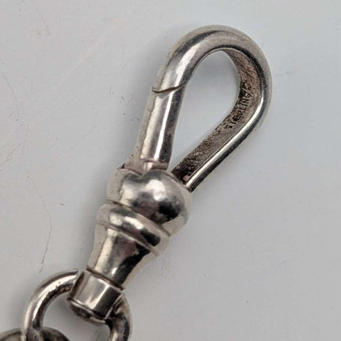 Circa 1900 British antique sterling silver Albert chain, 38g, moonstone fob