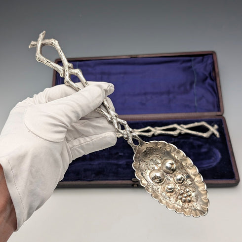 19世紀後半 英国アンティーク シルバープレート製 ベリースプーン ペア ケース入