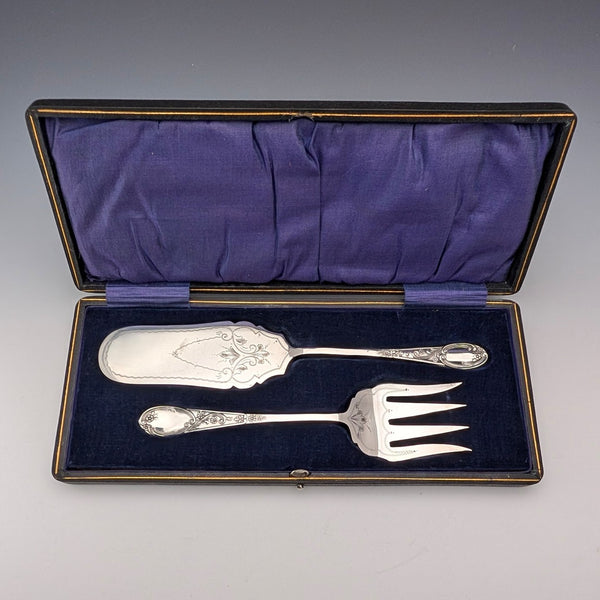 Late 19th Century British Antique Silver Plate Serving Cutlery Pair in ABS Case