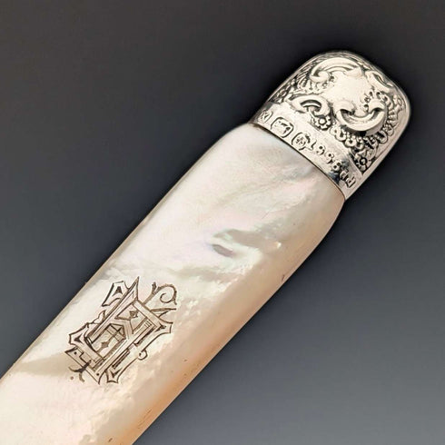 1890年頃 英国アンティーク 白蝶貝ハンドル 純銀装飾 デザートカトラリー6ペア Allen&Darwin