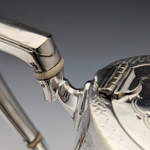 Circa 1900 British antique silver plate drum-shaped teapot