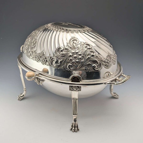 Circa 1902 British antique silver plate roll-top breakfast dish by HENRY STRATFORD