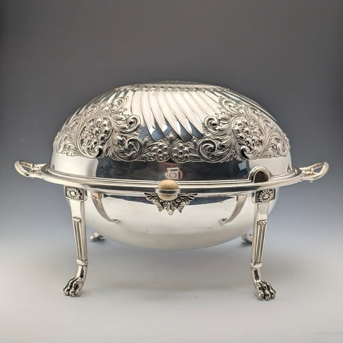 Circa 1902 British antique silver plate roll-top breakfast dish by HENRY STRATFORD