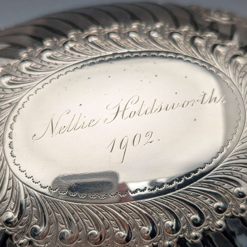 Circa 1902 British antique silver plate roll-top breakfast dish by HENRY STRATFORD