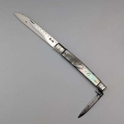 Antique British white mother-of-pearl handle double blade penknife