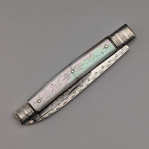 Antique British white mother-of-pearl handle double blade penknife