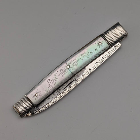 Antique British white mother-of-pearl handle double blade penknife