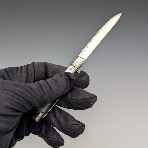 Antique British white mother-of-pearl handle double blade penknife