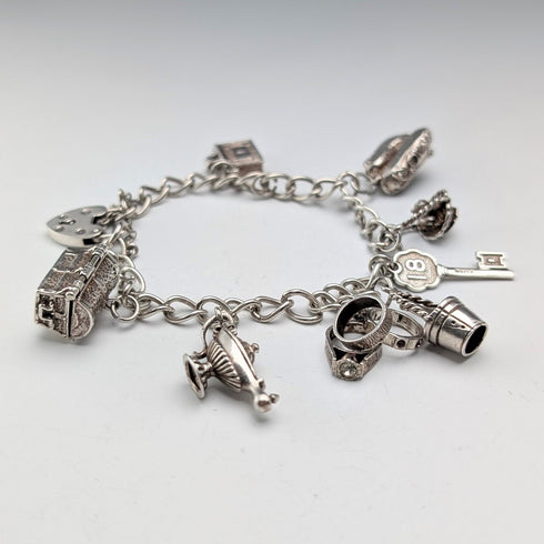 1979年 英国ヴィンテージ 純銀製 チャームブレスレット 33g