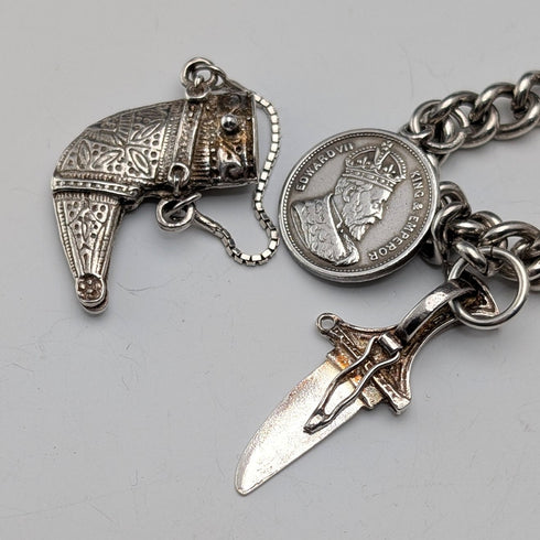 1970年頃 英国ヴィンテージ 純銀製 チャームブレスレット 40g