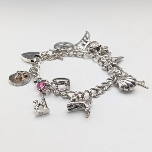 1971年 英国ヴィンテージ 純銀製 チャームブレスレット 42g