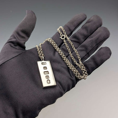 1977年 英国 純銀製 ジュビリーインゴットペンダント31g 純銀ネックレス付 BJK