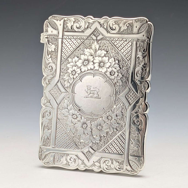 1893 British antique sterling silver card case 56g Frederick Marson