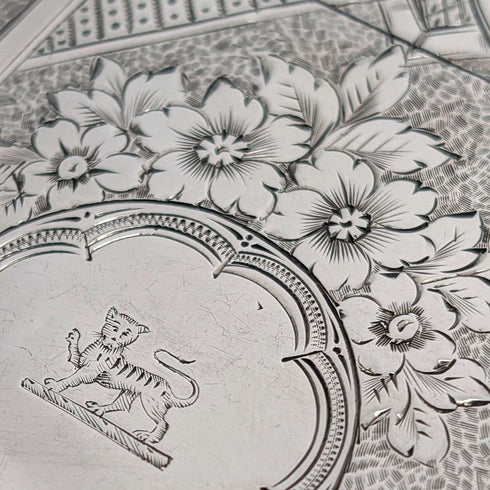 1893 British antique sterling silver card case 56g Frederick Marson
