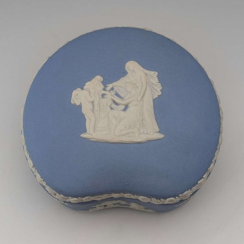 British Vintage Wedgwood Jasperware Bean-Shaped Trinket Box, Pale Blue