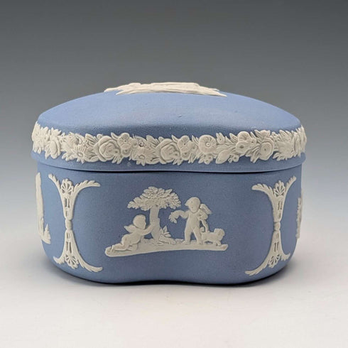 British Vintage Wedgwood Jasperware Bean-Shaped Trinket Box, Pale Blue