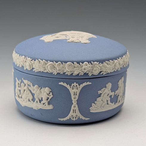 British Vintage Wedgwood Jasperware Bean-Shaped Trinket Box, Pale Blue