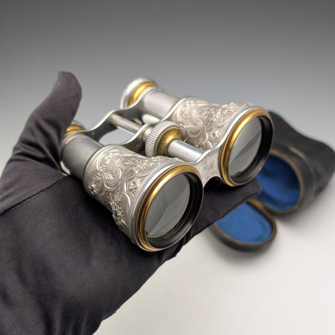 French Antique Floral Opera Glasses Binoculars Laval with Case