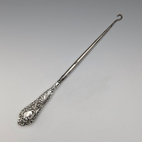 1897年 英国アンティーク 純銀ハンドル 大型ボタンフック Henry Matthews