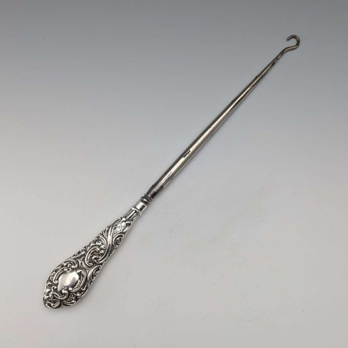 1897 British antique sterling silver handle large button hook Henry Matthews