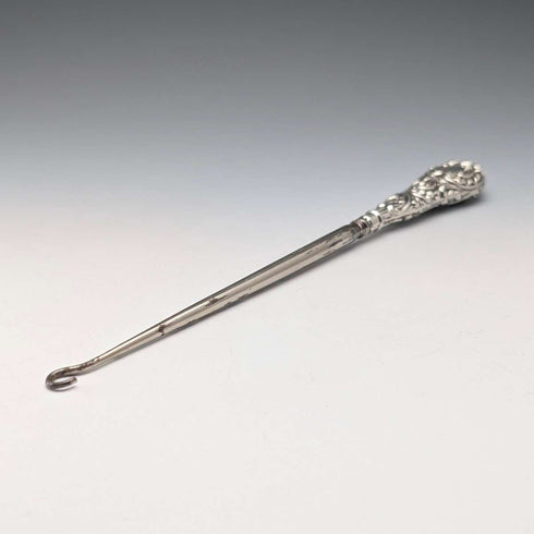 1897 British antique sterling silver handle large button hook Henry Matthews