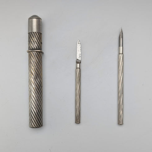 アンティーク シルバープレート製 トラベルステーショナリーセット(つけペン、ナイフ)