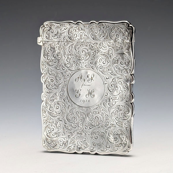 1896 British antique sterling silver card case 56g Frederick Marson
