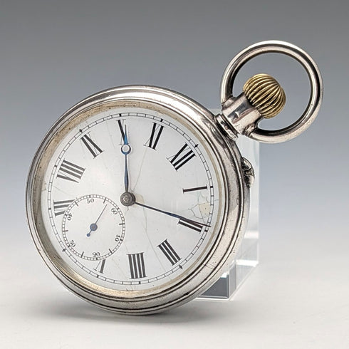 スイス アンティーク 無銘 両面クロノグラフ 懐中時計 800シルバーケース 動作良好