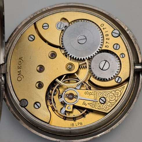1915年頃 アンティーク オメガ 懐中時計 銀側薄型オープンフェース 動作良好