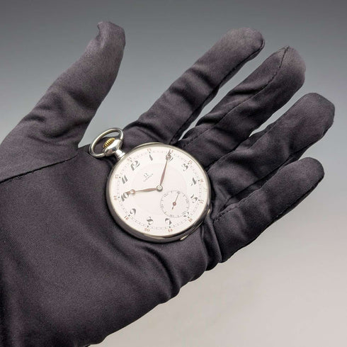1915年頃 アンティーク オメガ 懐中時計 銀側薄型オープンフェース 動作良好
