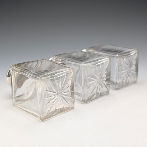 1867 British antique silver-capped glass bottles, set of three, James Vickery