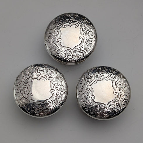 1867 British antique silver-capped glass bottles, set of three, James Vickery