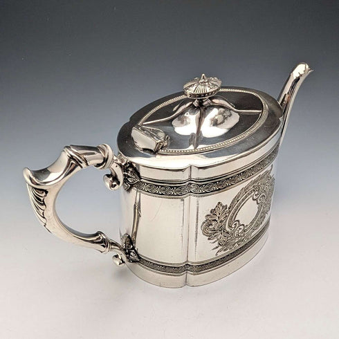 约1900年 英国古董镀银鼓形茶壶 James Dixon&Son