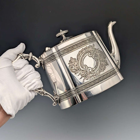 约1900年 英国古董镀银鼓形茶壶 James Dixon&Son
