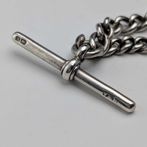 Circa 1900 British antique sterling silver Albert chain, 42g, sterling silver lion passant fob
